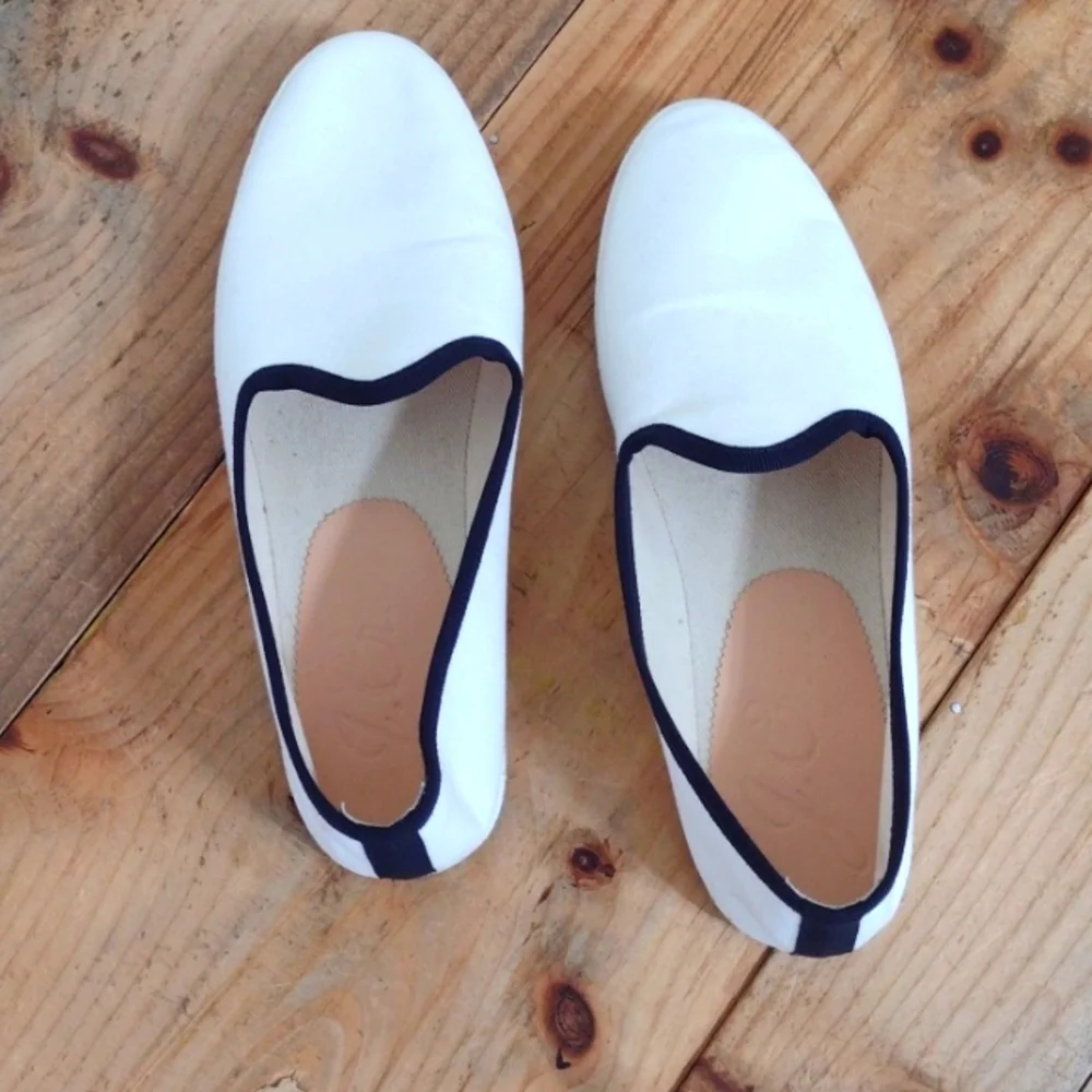 J Crew Canvas Contrast Tipped Venetian Flat Loafers Size 7.5